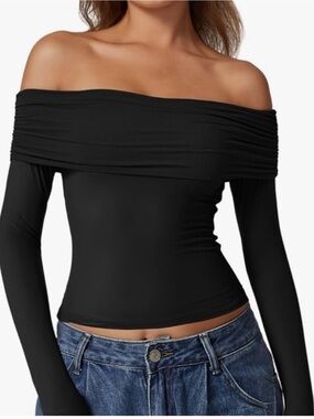Qinsen Long Sleeve Off The Shoulder Top